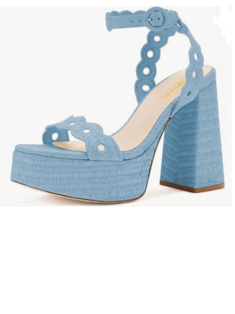 XYD Blue Platform Eyelets Open Toe Sandals High Heel Block Ankle Strap Sandal